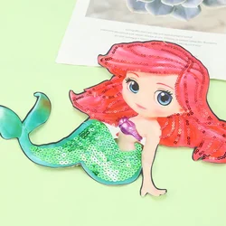 Cartoon Mermaid Embroidery Applique Sequin Clothing Crafts Large Patches DIY Garment Sewing Supplies Kids Princess Skirt Finishe