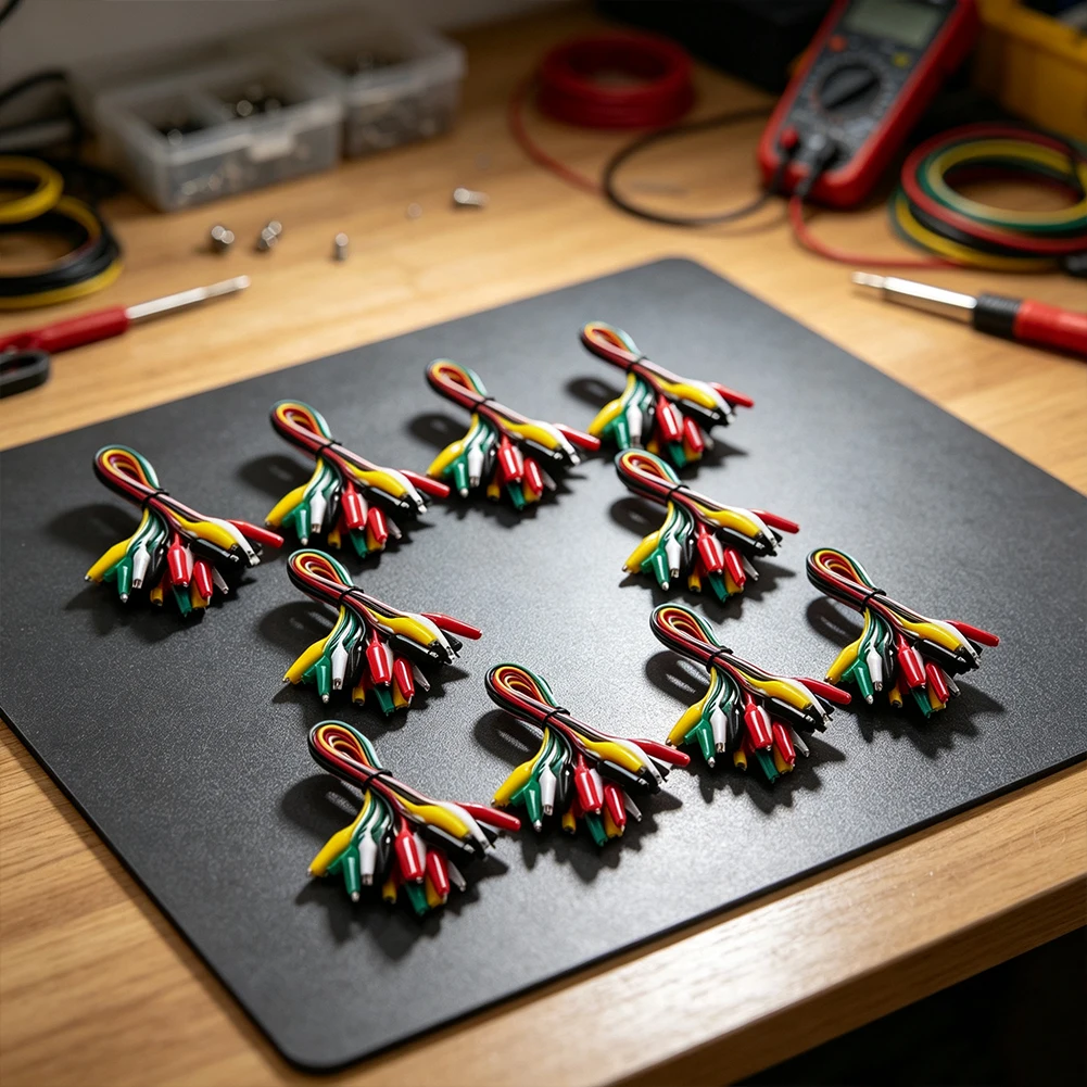 10 pcs Small Clip Test Leads Set with 22 AWG Copper Core and Nickel Plated Steel Clips for Reliable Connectivity