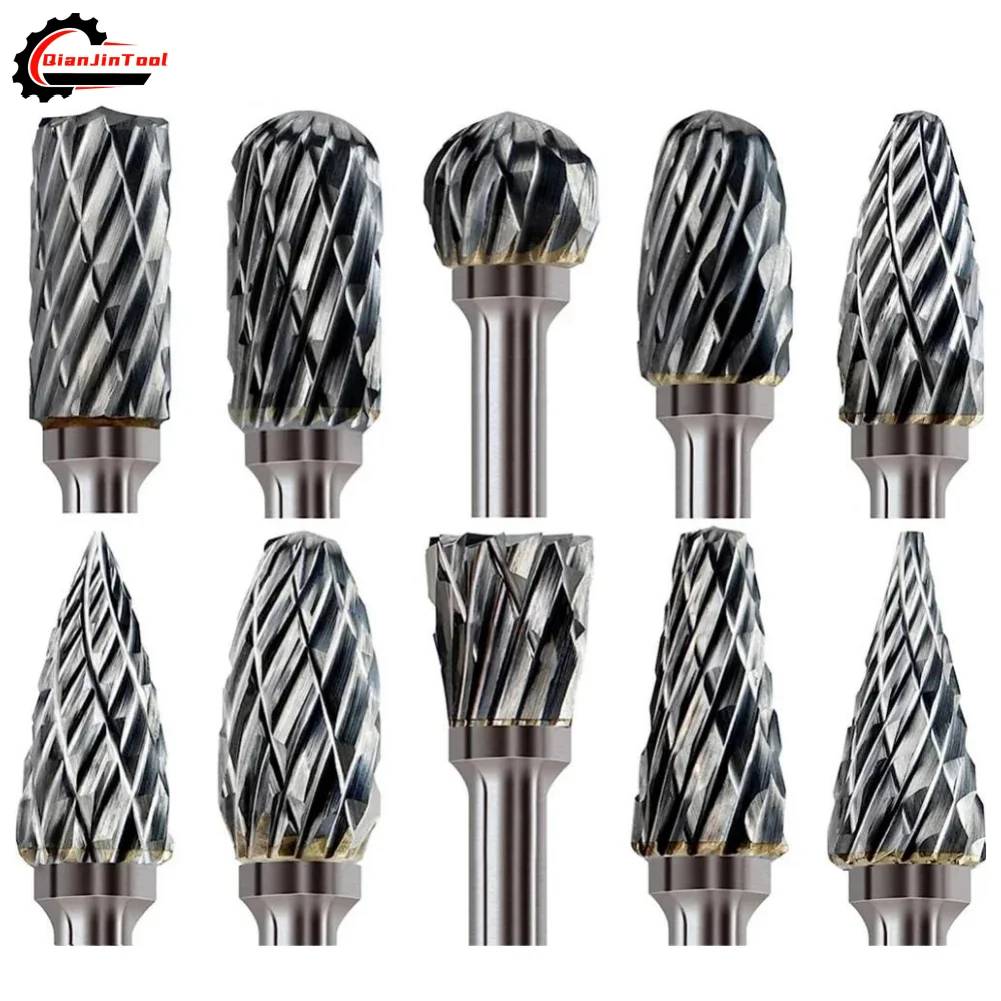 10Pcs Carbide Burr Set Double Cut Slot 3mm Shank Die Grinder For Dremel Rotary Tool Rasp Bits Metal Carving Electric Grinding