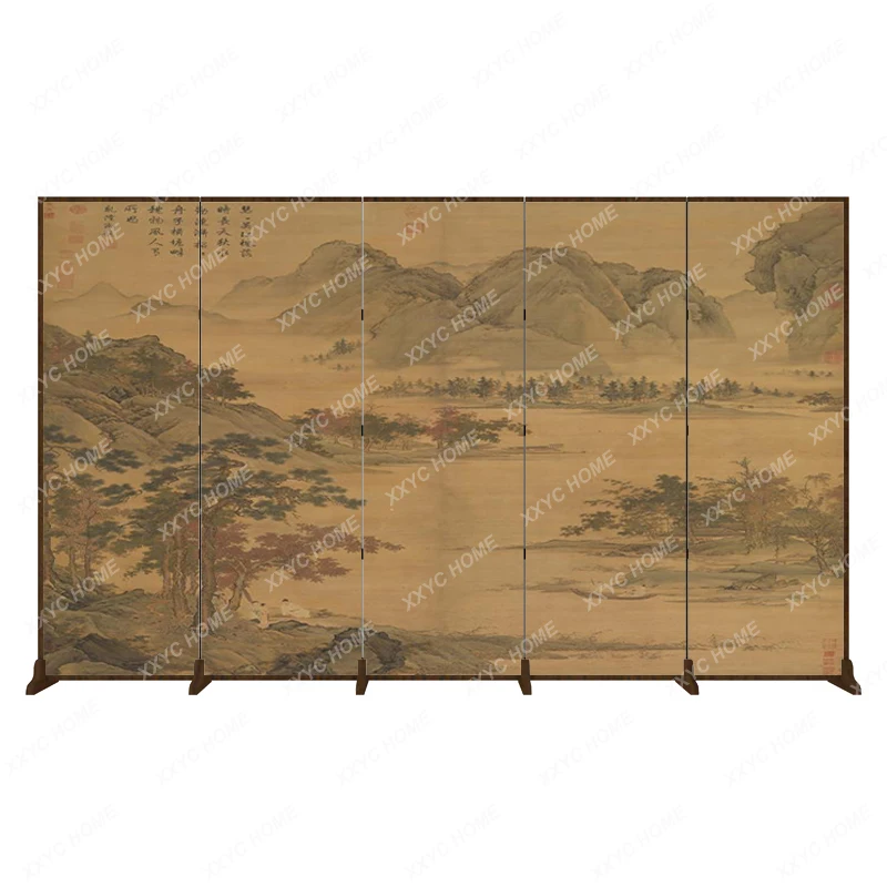 

Chinese Style Solid Wood Screen Living Room Entrance Ancient Painting Landscape Decoration Mobile Folding Accordion Partition