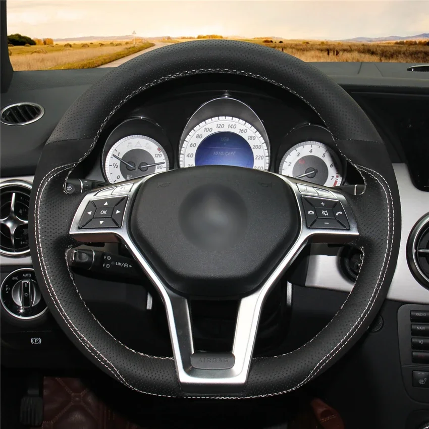 

Hand-Stitch Non-slip Leather Car Steering Wheel Cover for Mercedes Benz A-Class 2013-2015 CLA-Class 2013 2014 C-Class Interior