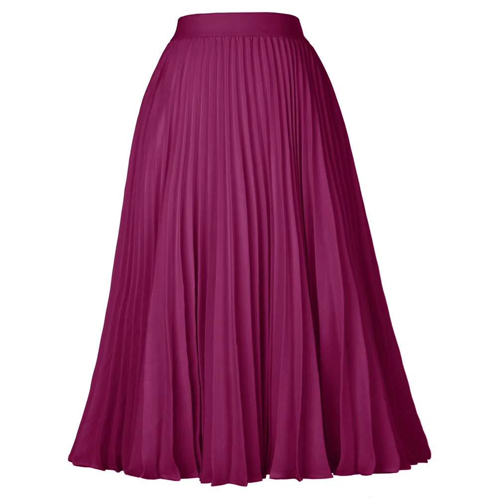 GRACE KARIN Women\'s Pleated Swing A-line Skirt High Elastic Waist Solid Color Chiffon Skirts Elegant Lady Wokrwear Outfits A20