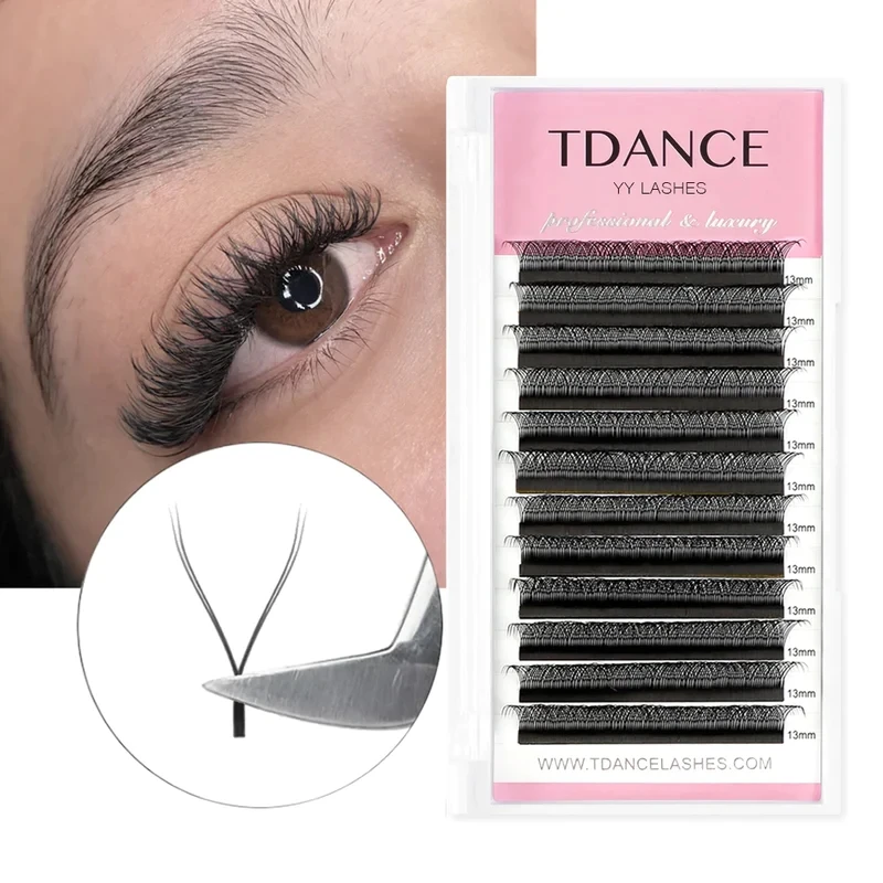 TDANCE 8-15MIX YY Shape Hand Woven Premium Mink Soft Light Natural Eyelashes Extension Makeup Mesh Net Cross False Eyelash