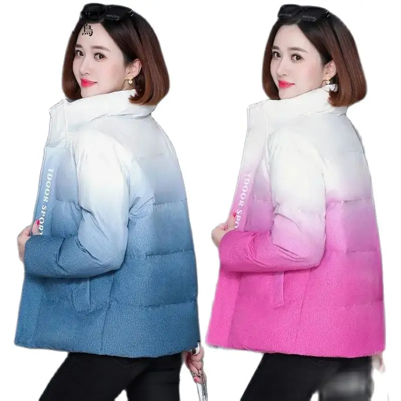 Gradient Color Down Cotton-Padded Clothes Female  Jacket 2023 New Winter Short Overcoat Fashion High-Grade Warm Student Coat