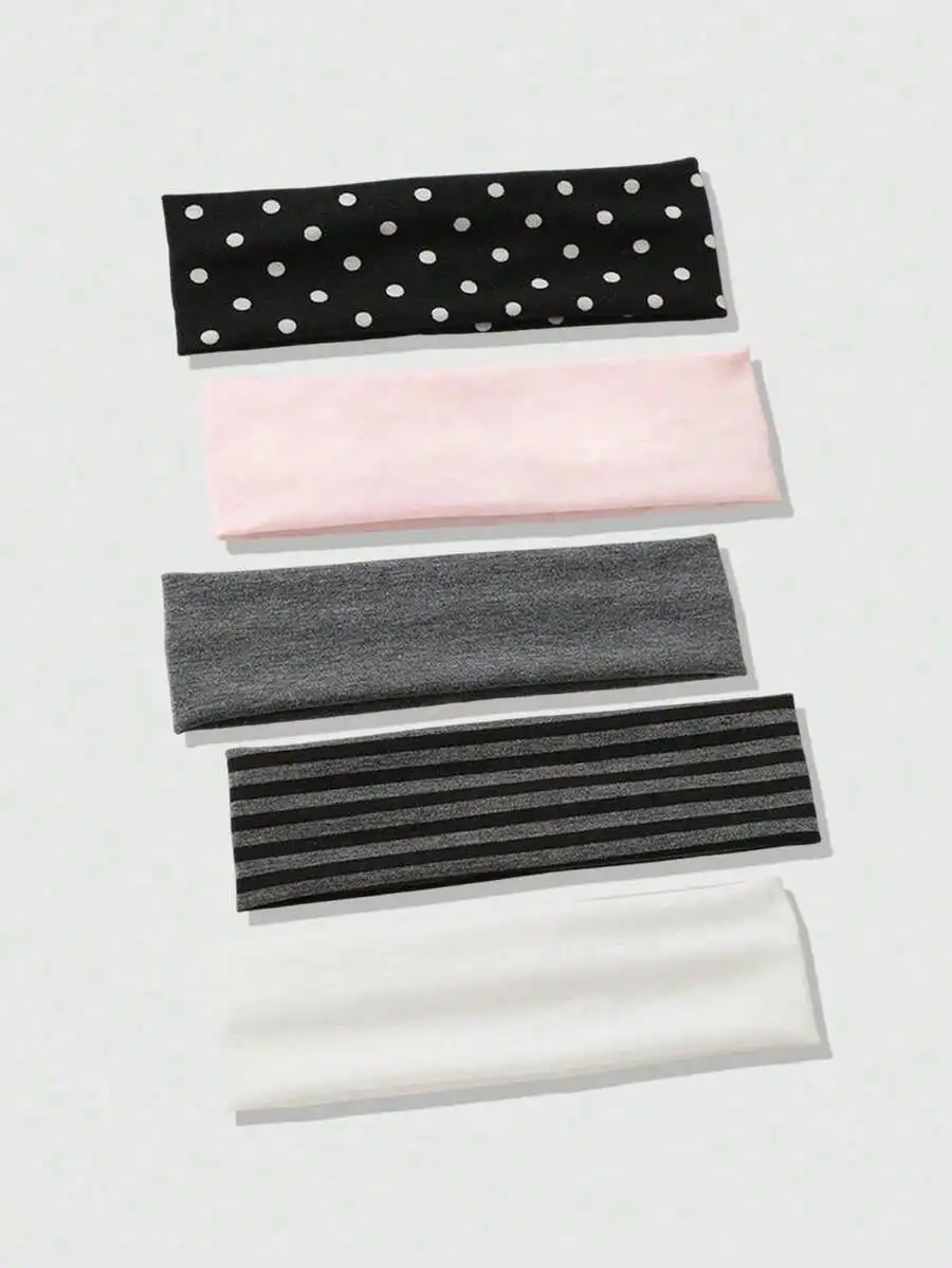 5 Pcs Womens Wide Headbands, Solid Color and Leopard Print Sweat Absorbing Hair Accessories for Sports and Daily Wear
