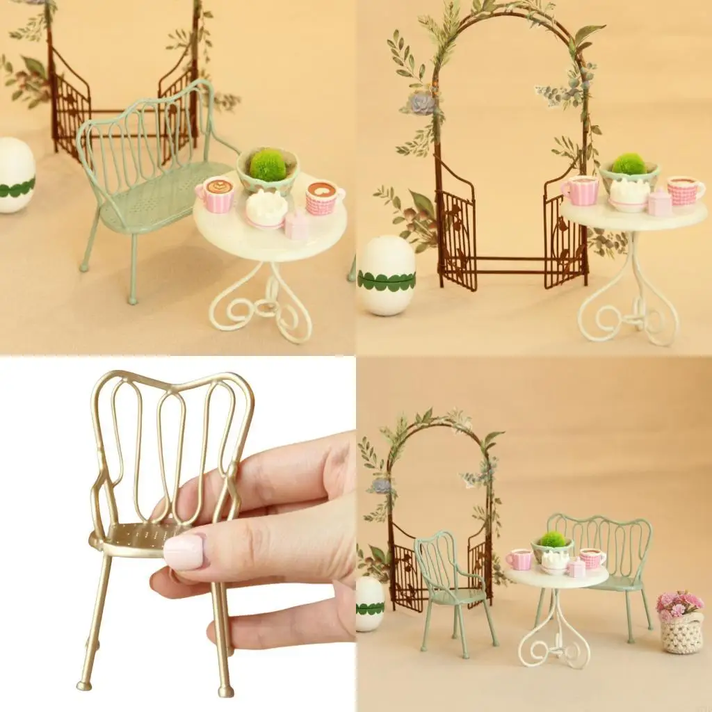 

D7YD Mini Dining Creative Play Metal Furniture Set For Children Safe Pretend Kitchen Accessories Easy Together Design