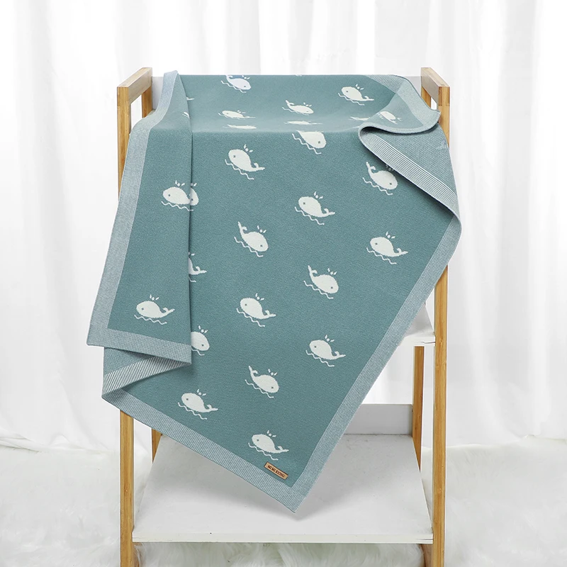 

Baby Blanket 90*70CM Knitted Newborn Girl Boy Bed Quilt Fashion Cute Cartoon Whales Infant Stroller Swaddling Stroller Wrap Soft