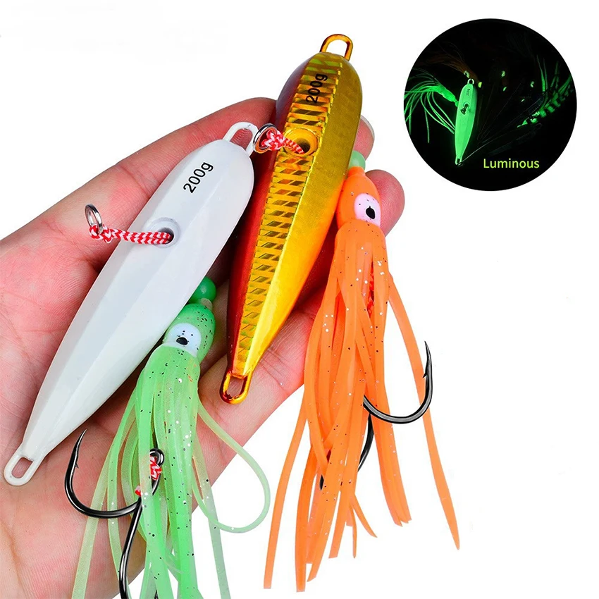 1Pcs Inchiku Jig Lures 40g-200g Slow Metal Jig Luminous Squid Hook Sinking Saltwater Spinning Fishing for Marlin Snapper Grouper