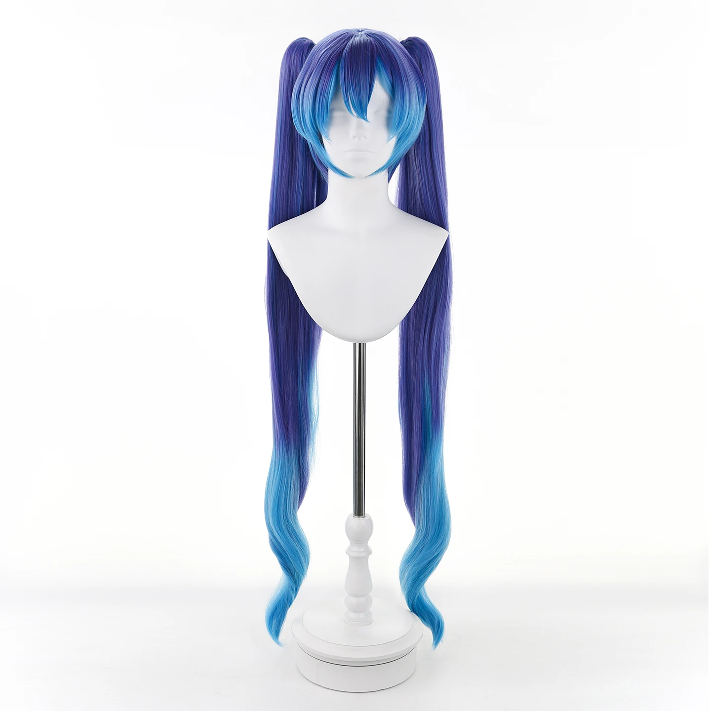 Парик для косплея Project DIVA 120 см, длинный, кудрявый, сине-фиолетовый, сине-пурпурный, синтетический, со съемными хвостиками