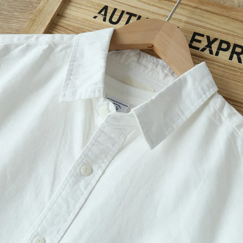 

Американская литературная ретро-рубашка белого цвета - Японская весенне-осенняя белая рубашка 2026 года из 100% хлопка Оксфорд, с длинным рукавом, свободного кроя, рабочая одежда