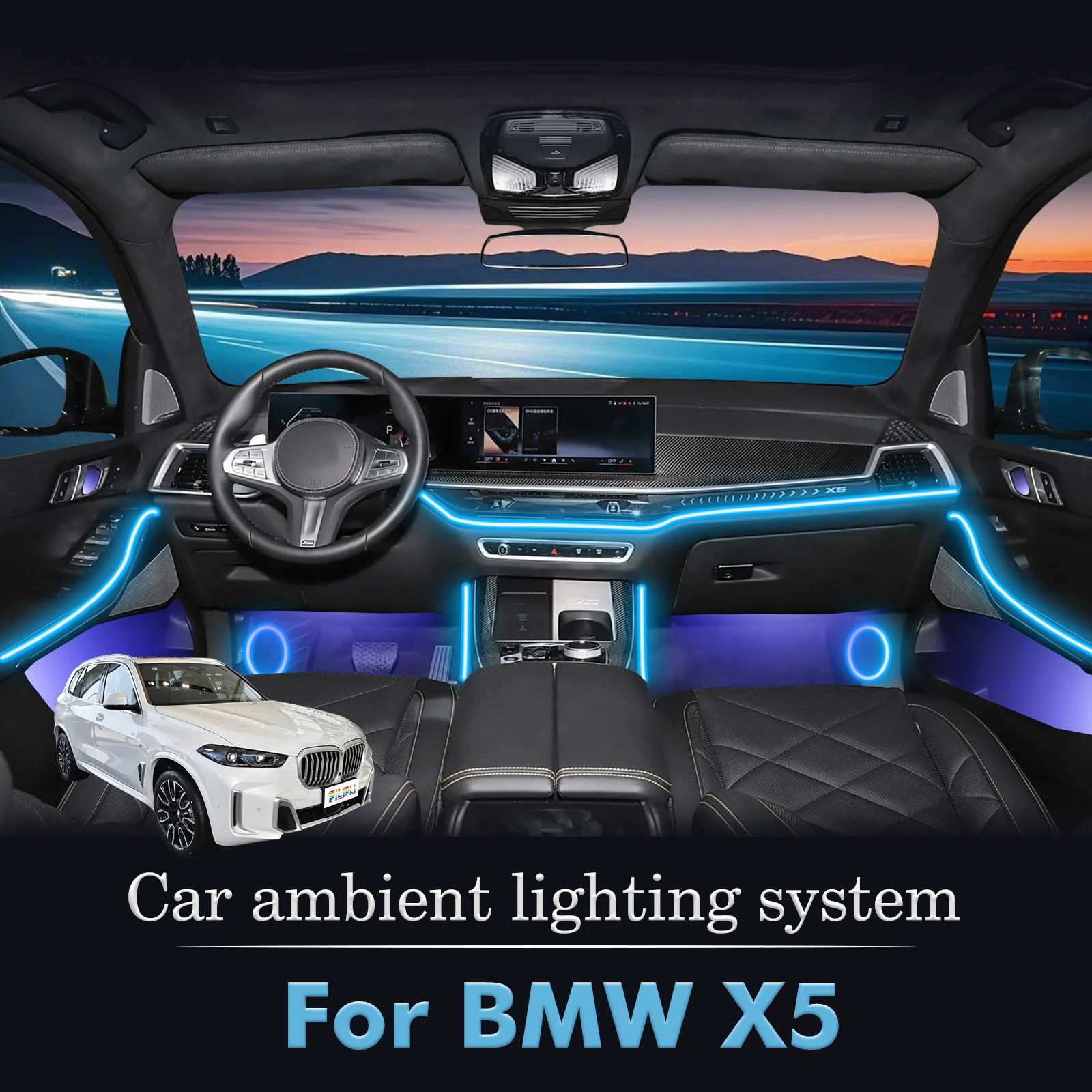 

For BMW X5 Smart Remote Control Car Interior Ambient Light RGB 64 Colors LED Energy Saving Efficient Lamp Kit