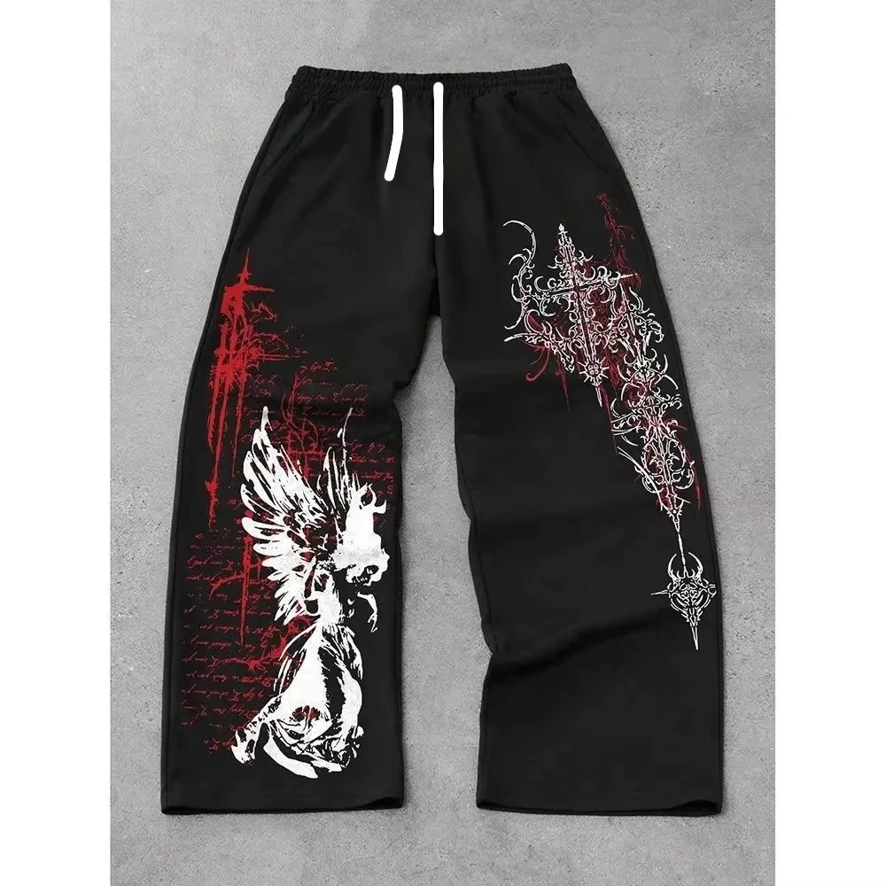2026 Herren Gothic Vertikale Grafik Weite Jogginghose mit Kordelzug, Locker Gerade Baggy Y2K Dark Punk Streetwear Hose. – Detail 3