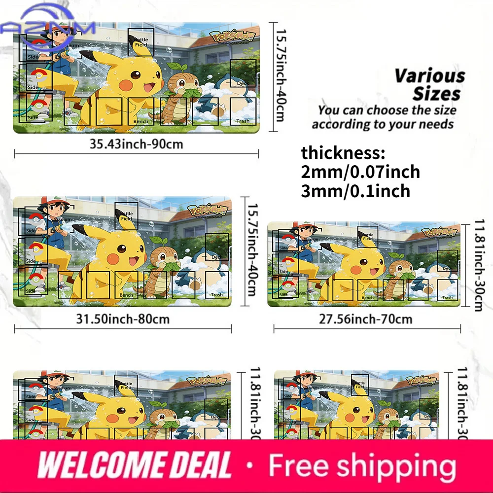 Pokemon Ash & Pikachu Summer Fun TCG Playmat 2mm/3mm Non-Slip Card Game Mat Multi-Size Available