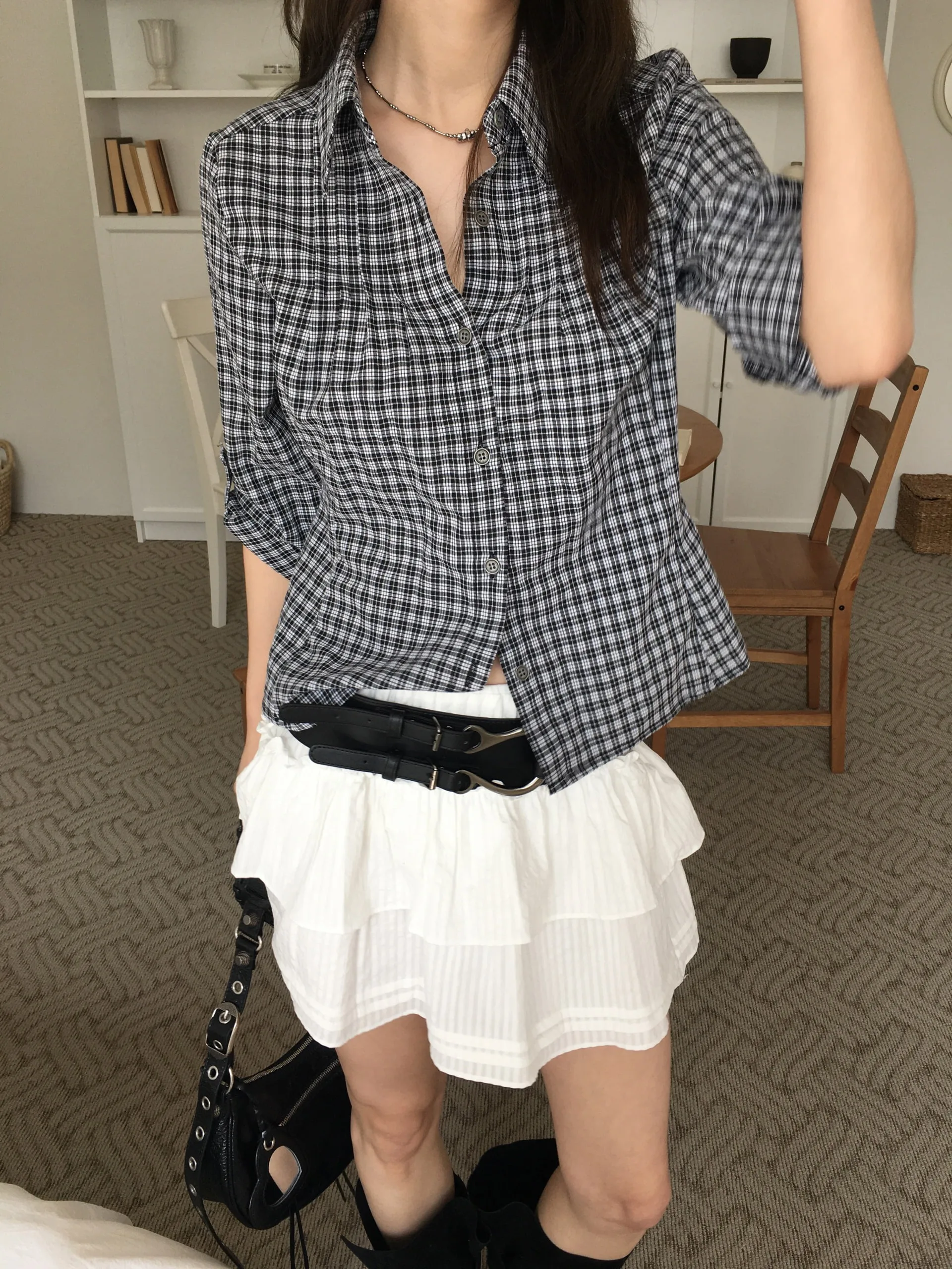 Retro American Blue Plaid ort Sve Long irt Women's Spicy Girl Feel Top Autumn Winter Faion Ladies' Premium Sweater