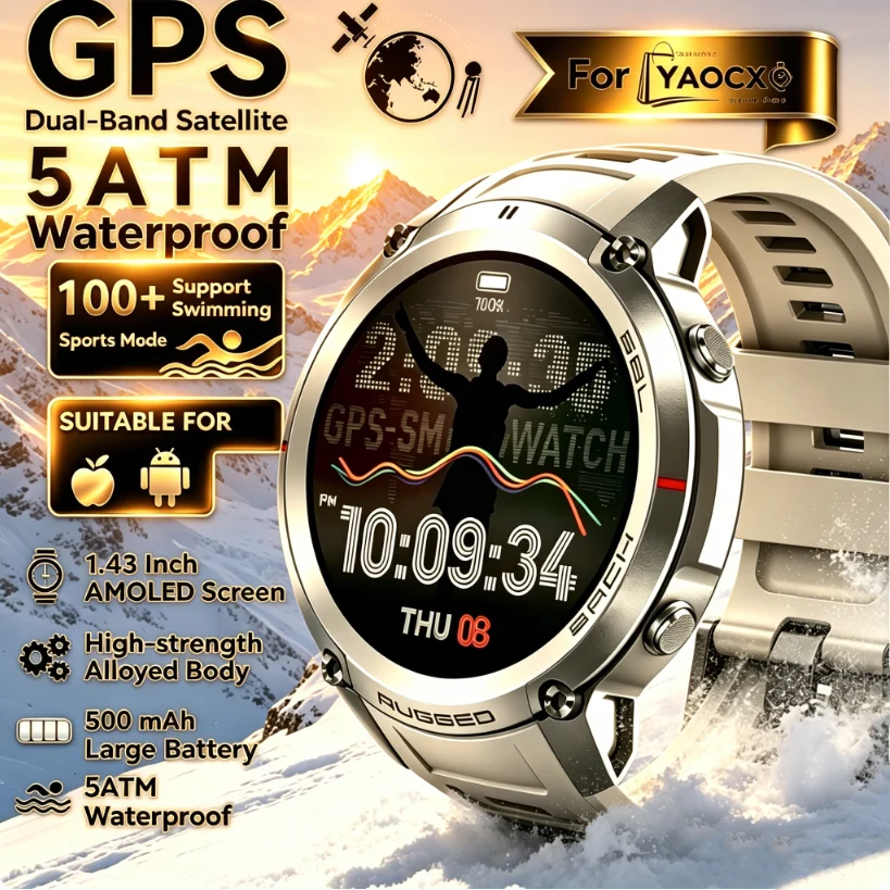 Global Six Satellite GPS Positioning 1.43 Inch HD AMOLED Screen 2026 Men Outdoor Smart Watch Military Grade Waterproof