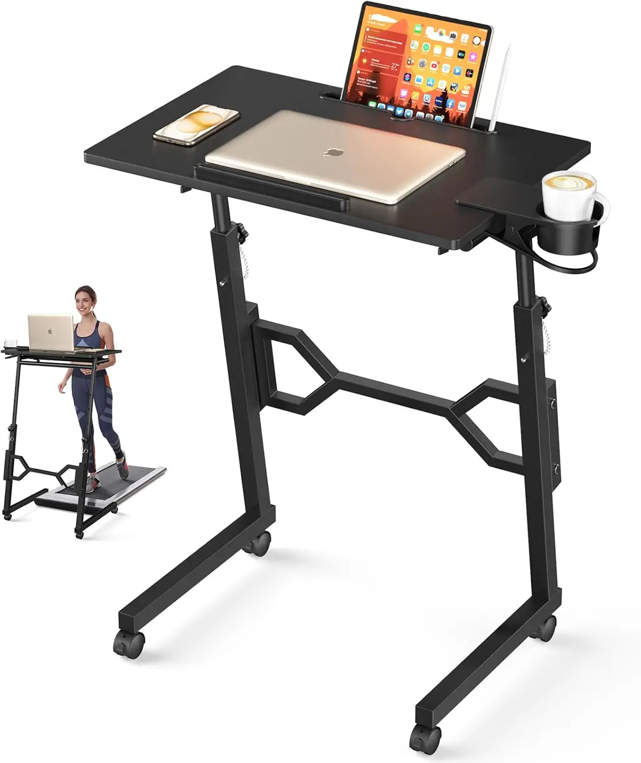 

Small Standing Desk with Wheels, Portable Treadmill Desk, Rolling Desk Adjustable Height for Laptop, Mobile Standing Table