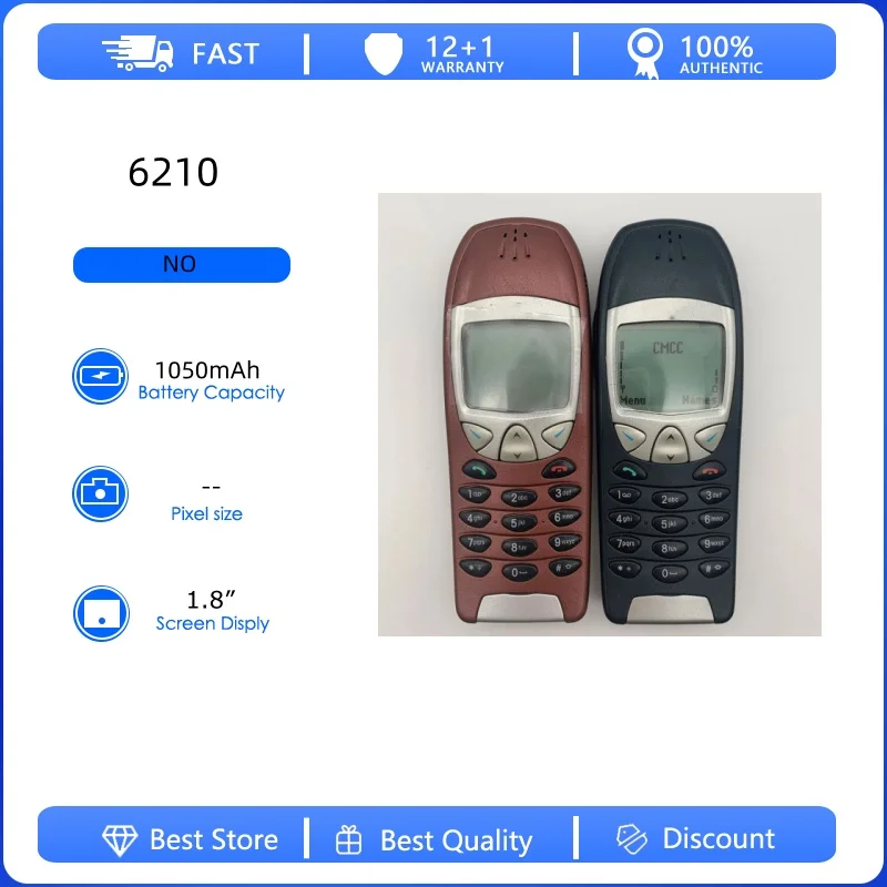 Teléfono Móvil 6210 2G GSM 900/1800 Desbloqueado, Reacondicionado, Original, Teclado en Inglés, Hecho en Finlandia