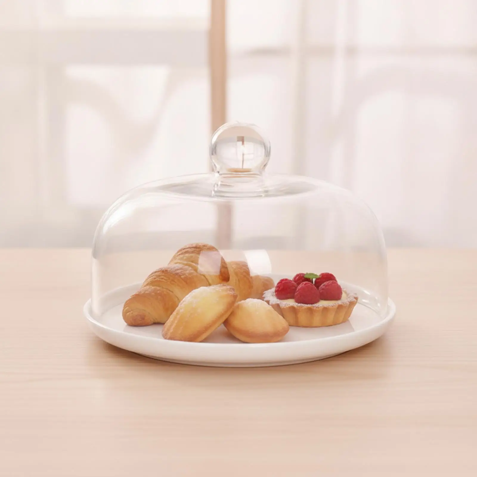 Round Glass Cake Cover Clear Glass Cake Dome with Knob Dust-Defended Transparent