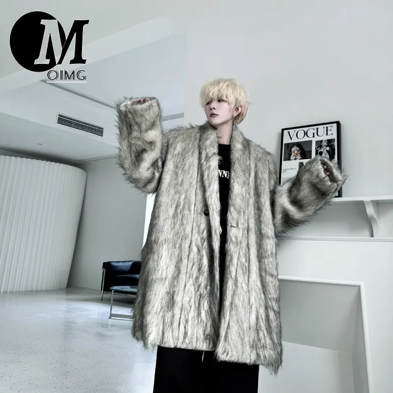 [OIMG] Fried street trendy green fruit collar environmentally friendly imitation mink coat men's medium long artificial fur