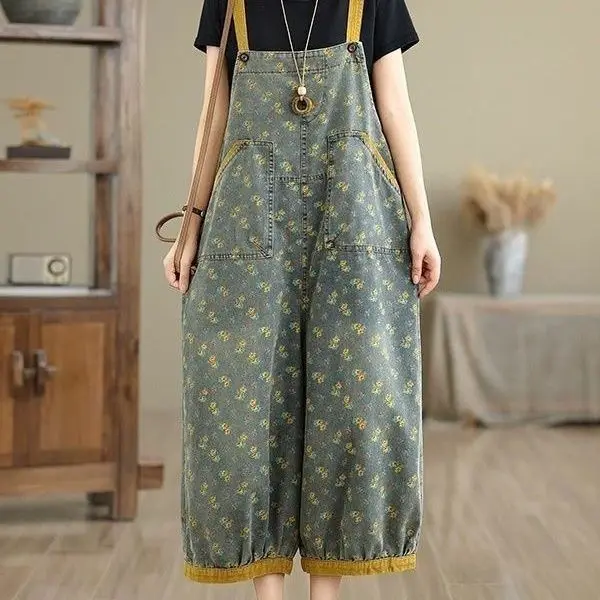 

Summer Fashion New Women's Jumpsuit Loose Print Denim Overalls
