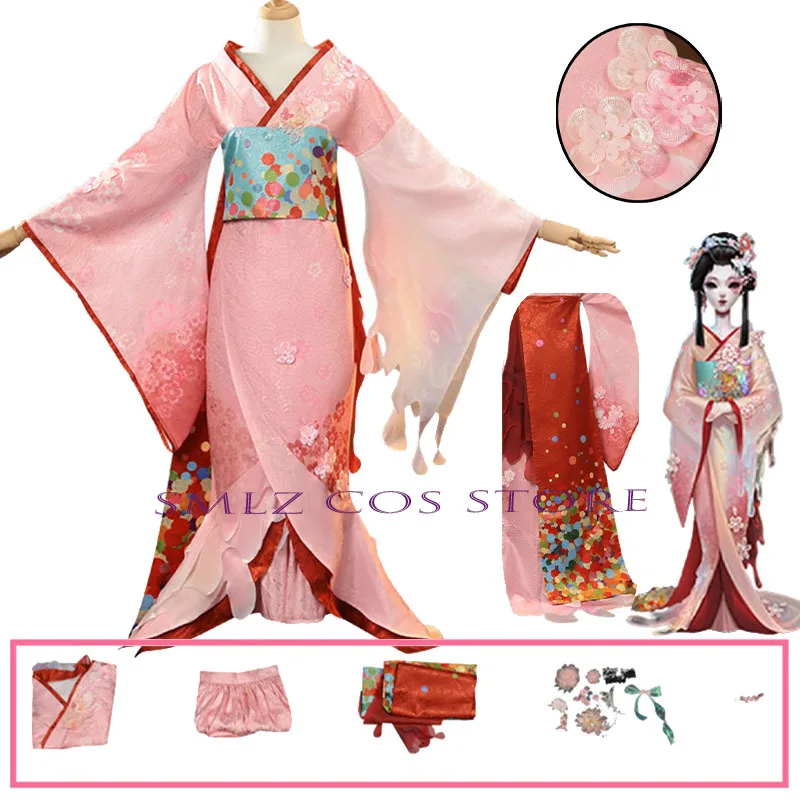 

Barmaid Kimono Game Identity Ⅴ Cosplay Demi Bourbon Costume Pink Long Dress Role Play Outfit for Women Party Play