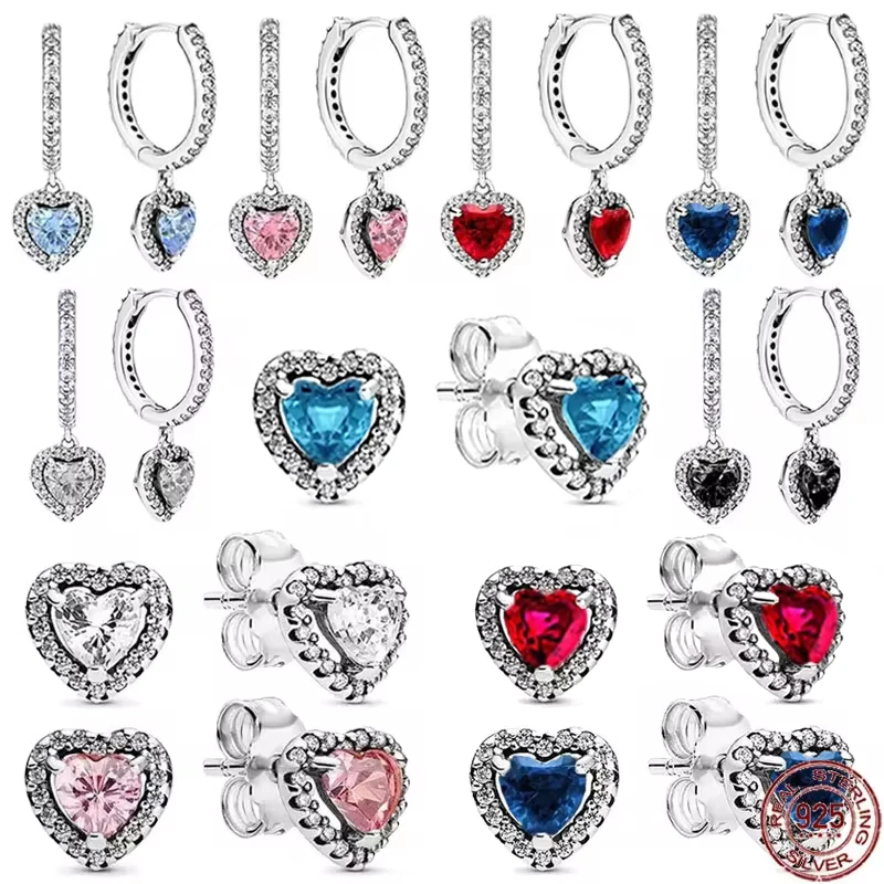 

Colorful 925 sterling silver exquisite heart-shaped crystal zircon earrings for women's dating classic jewelry gifts