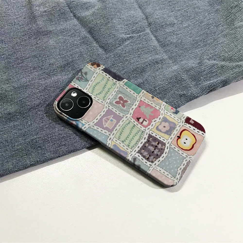 Fun Grid Cartoon Illustration Case for IPhone 16 15 14 13 Pro Max 13 12 Mini 11 Pro XR Shockproof Protective Acrylic Phone Cover