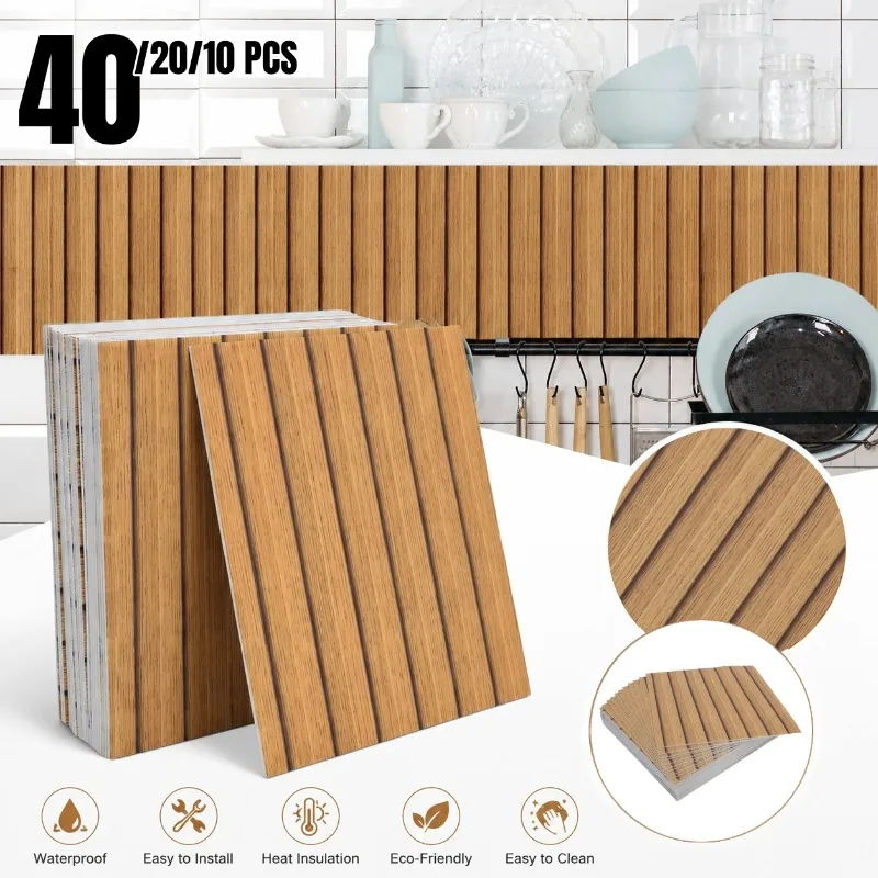 

Imitation Wood Grain Effect Self-adhesive Wallpaper Waterproof Wall Stickers for Home Interior Upgrade Kitchen TV Wall Decor