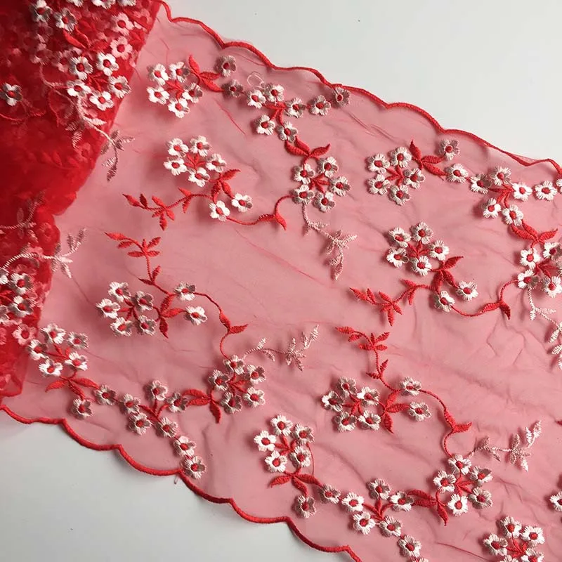 

1 лот/20 ярдов, красная сетчатая кружевная тесьма для вышивки, аксессуары для нижнего белья, вышитые сетчатые кружевные ткани для шитья одежды и рукоделия