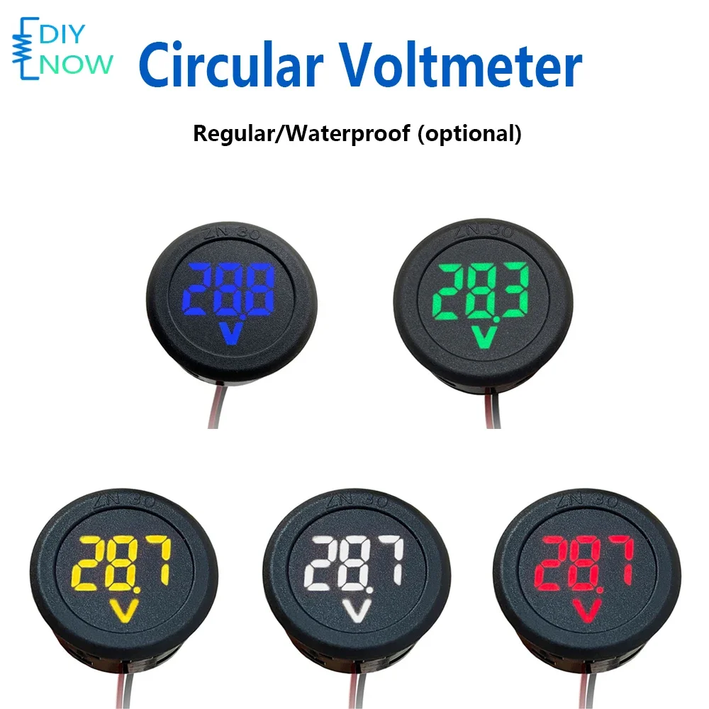 DC 4-100V Circular Two-line Voltmeter LED Digital Voltage Meter Regular Waterproof Version Reverse Connection Protection