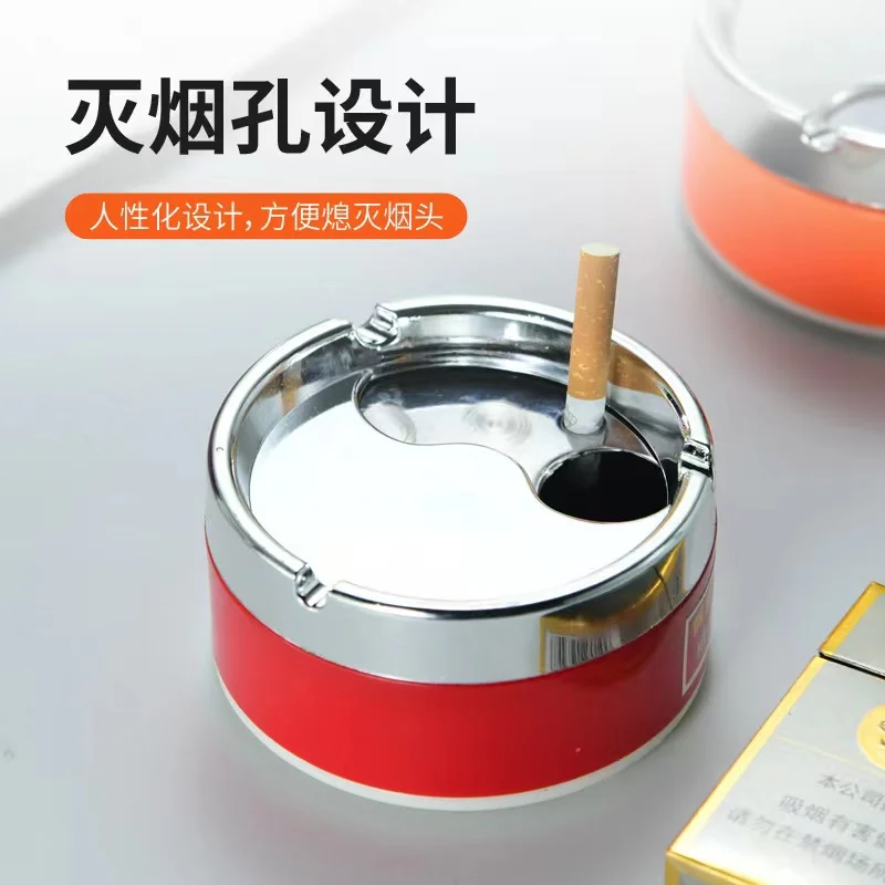 Round Spinning Ashtray With Cover Smoking Accessories Portable Stainless Steel Ashtray Lid Rotation Fully Enclosed Home Gadgets