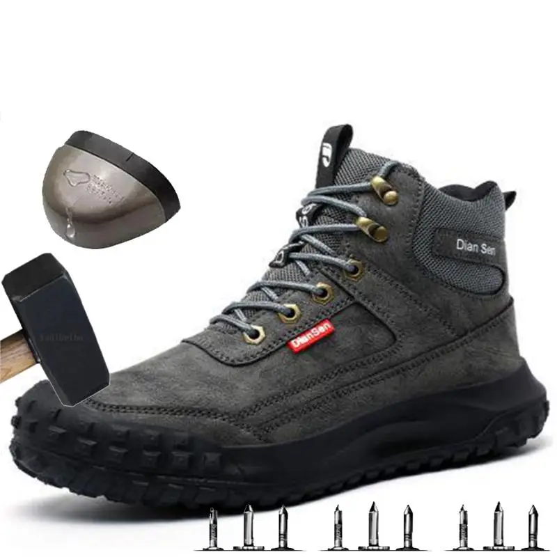 Men’s work shoes with steel toes, puncture-resistant safety shoes, lightweight, breathable, and comfortable, construction winter