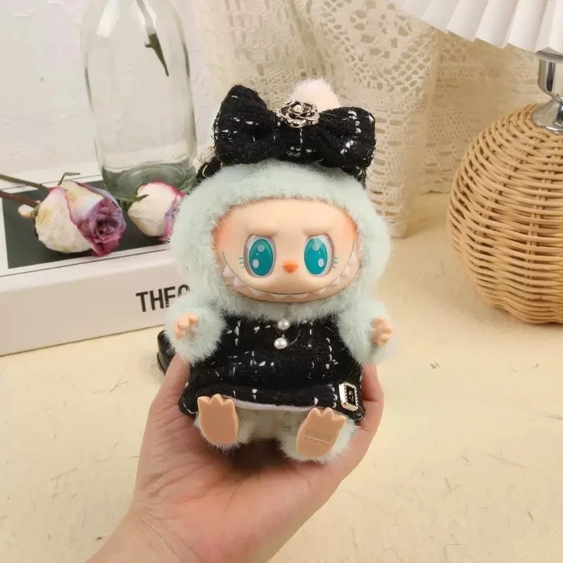 

For 17cm Labubu Idol Doll luxury clothes Outfit black Dress Set Labubu V1V2V3 Mini DIY doll clothing bag shoes accessories