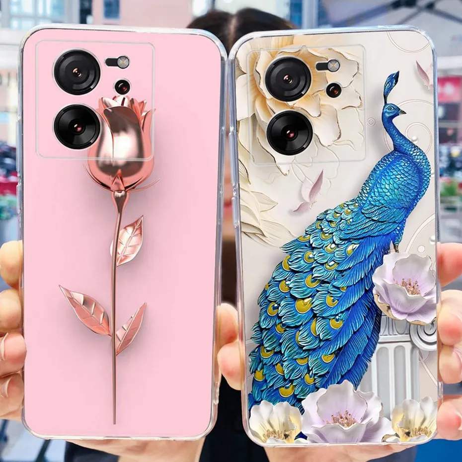 Voor Xiaomi 13T 2023 Schattige Bloem Kat Patroon Telefoonhoesje Voor Xiaomi 13T Pro 5G Mi 13T 13Tpro Zachte Siliconen Tpu Achterkant