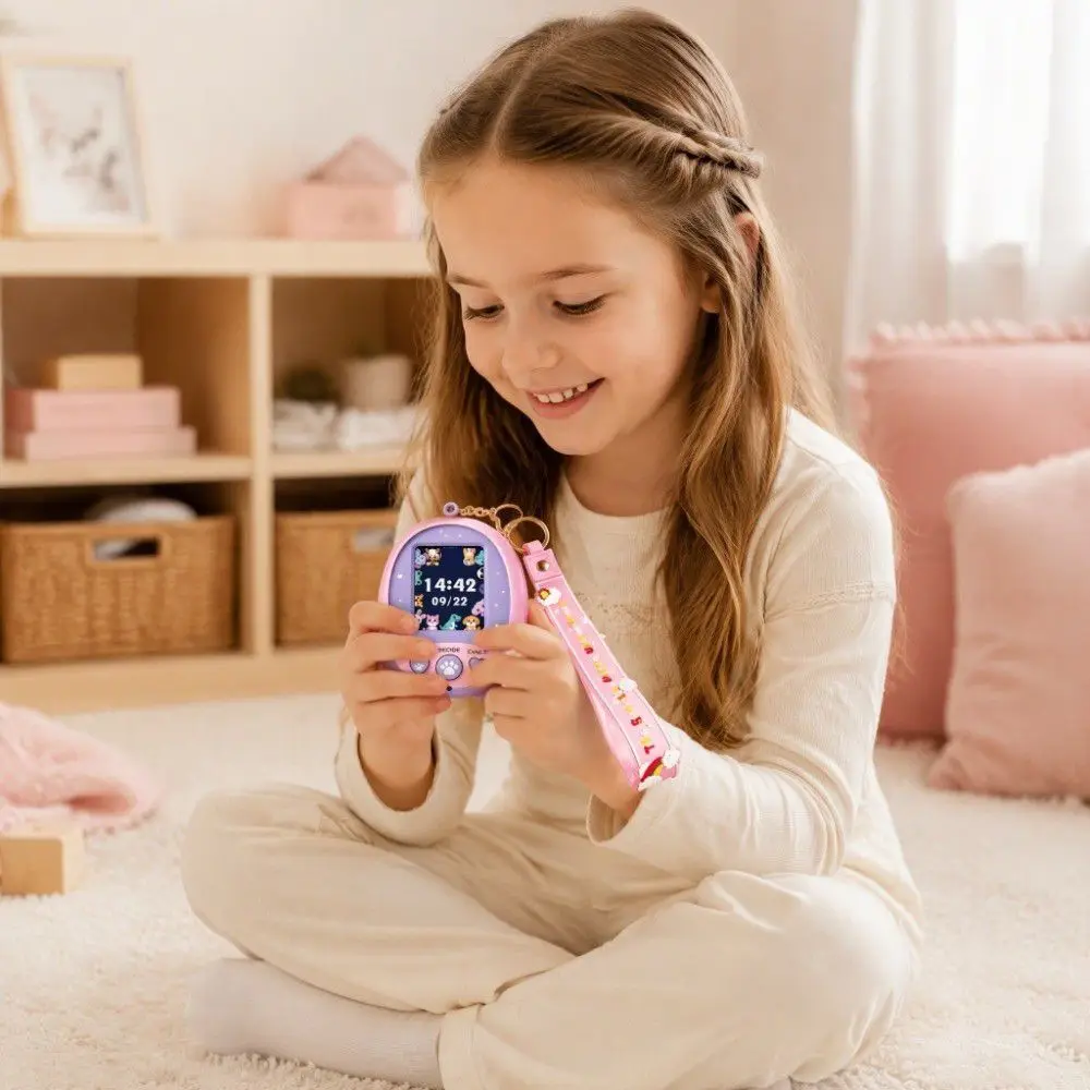 Color Screen Virtual Pet Keychain Mini LCD Screen Electronic Pet Machine Educational Portable Handheld Game Console Kids