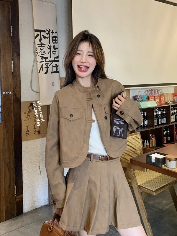 

Meadow Light Maturi Sle ort Top Pleated Skirt Set Women Spring Autumn 2025 New Small Size eat Looking Two Piece Set