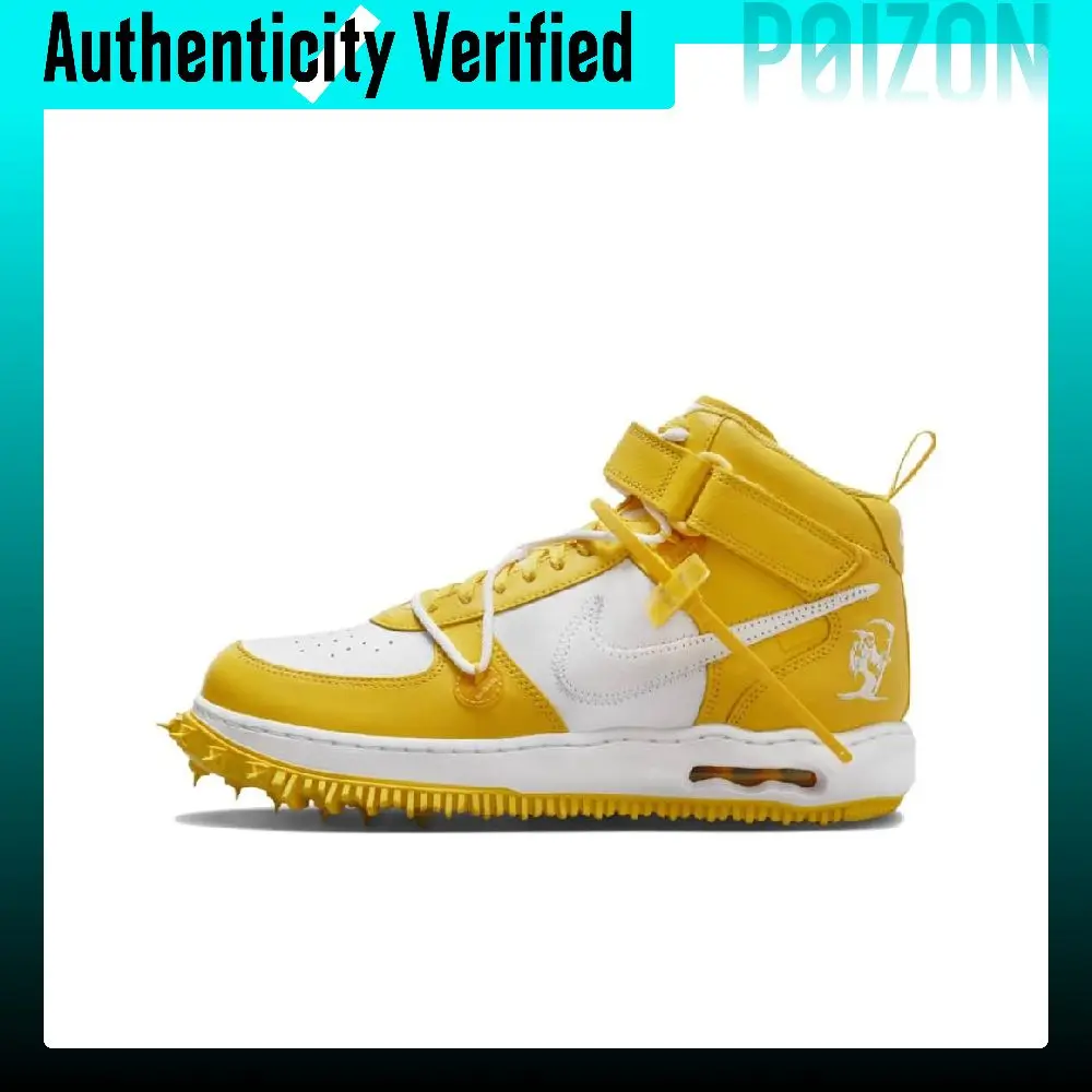 Nike x OFF WHITE Air Force 1 'White And Varsity Maize' Comfortable Mid top Skateboard Shoes Unisex Yellow White DR0500-101