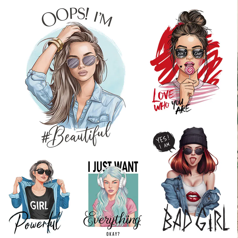 Cool Girls Clothing Stickers, Fashion Ladies Iron On Patches on Clothes, Girls Heat Transfer Applique, DIY Wholesale Lots Badg