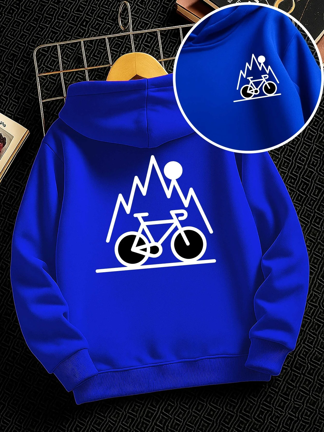 New Autumn/Winter Kids' Christmas Collection: Boys' Hooded Sweatshirt – Cycling-Themed, Double-Sided Print