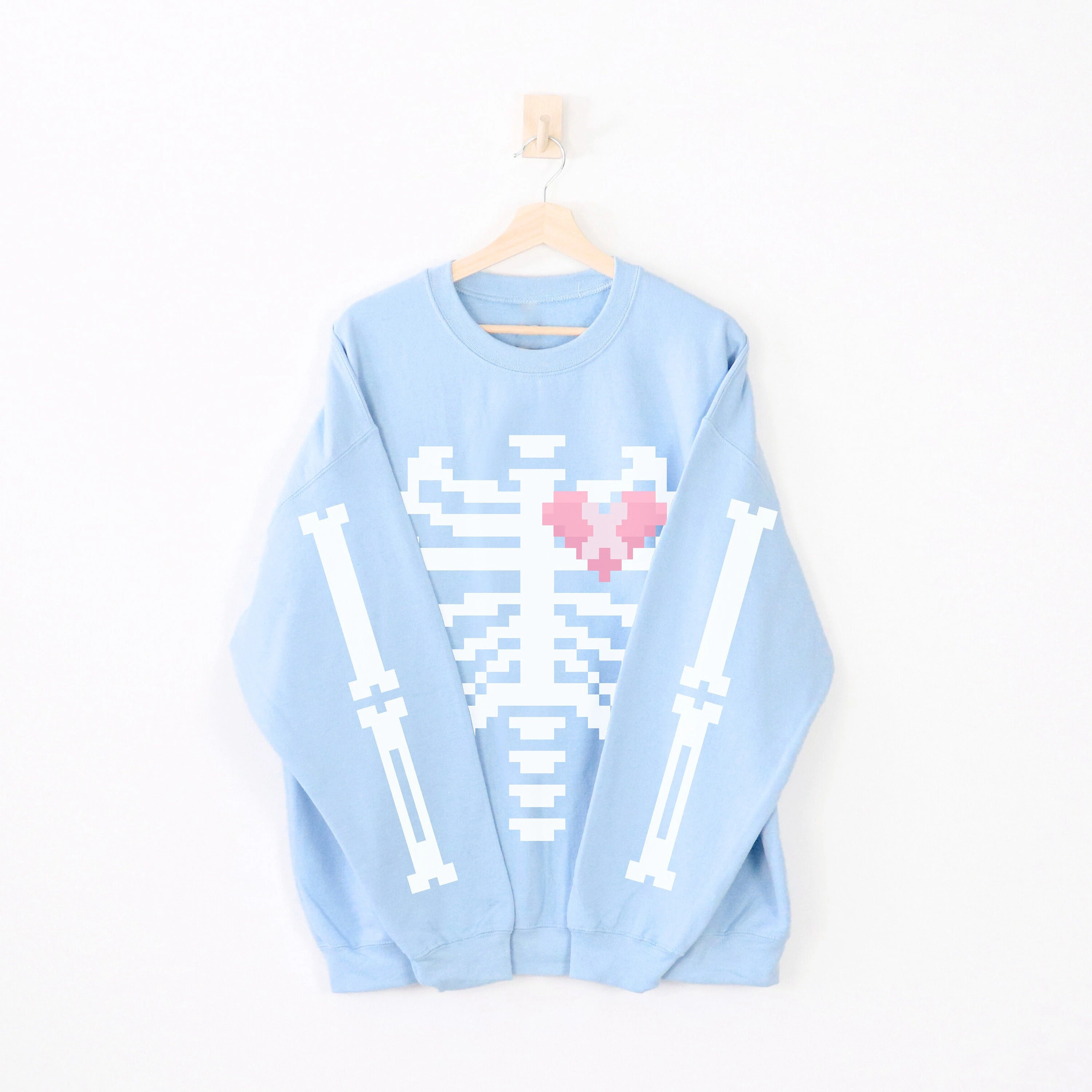 Pixel Skeleton Sweatshirt, fashion Ribcage Unisex Sweater Yami Kawaii Fashion Broken Heart Crewneck Cute Harajuku Aesthetic tops