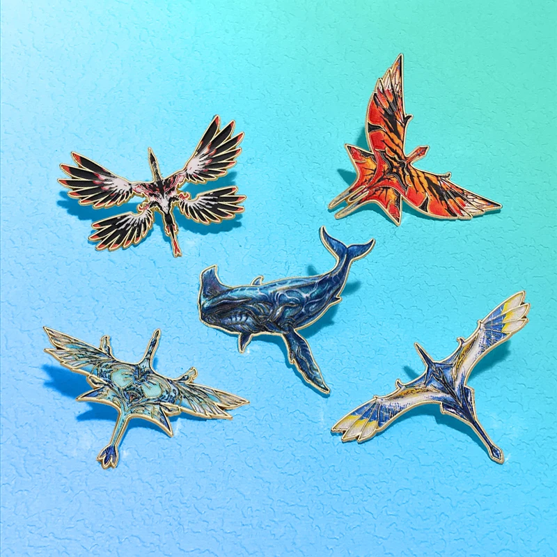 Pins de Bestas Lendárias de Desenho Animado, 5 Designs, Broche de Metal Esmaltado de Dragão e Peixe, para Roupas, Mochilas, Crachás e Presentes para Amigos