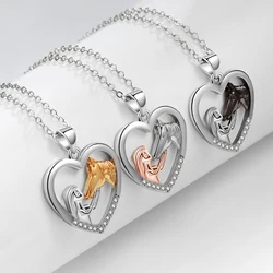 KOFSAC New Girl And Horse Two Color Necklace For Women Fashion 925 Silver Heart Jewelry Zircon Necklaces Lady Gift