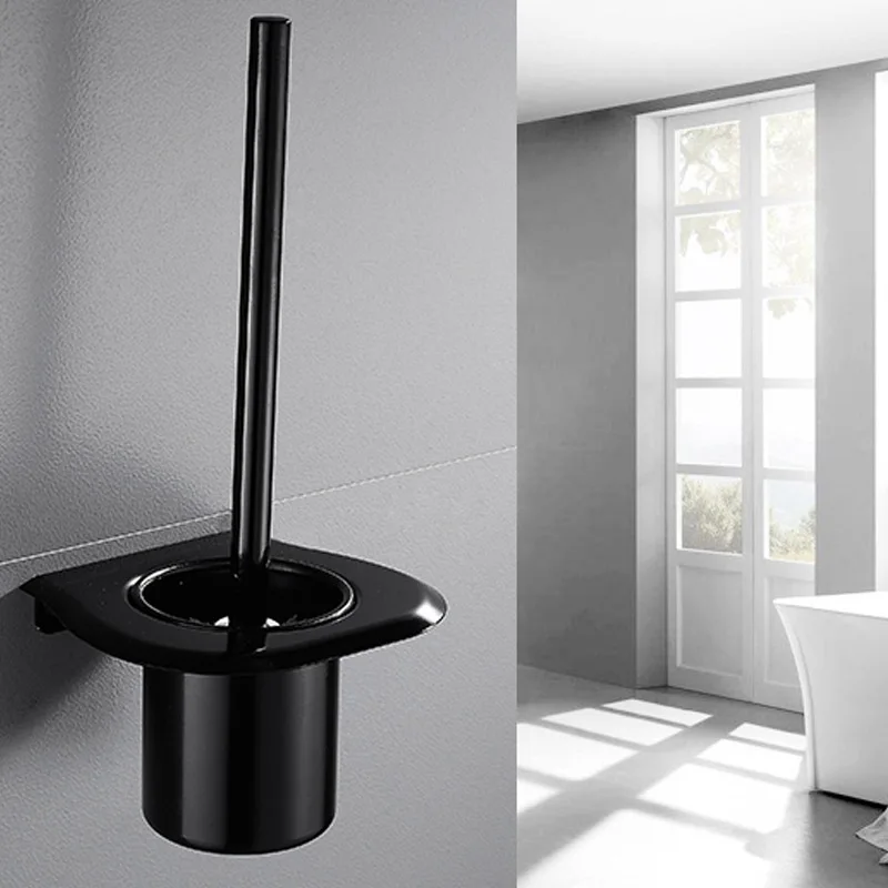 Morden Design Bathroom Accessories Wall Mounted Matte Black Aluminum Bathroom Toilet Brush Holder with Brush