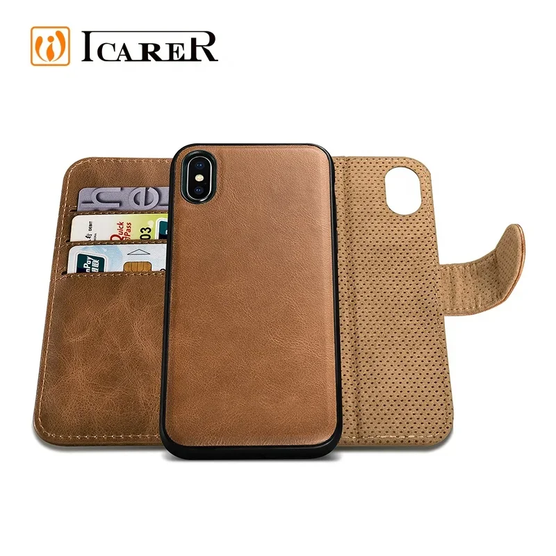 

ICARER Business Style Real Leather Wallet Flip Mobile Phone Case for iPhone X/XS