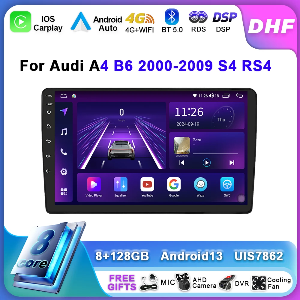 Android 13 Car Radio For Audi A4 B6 2000-2006 S4 B7 RS4 2000-2009 Multimedia Player GPS Navi Wireless Carplay BT Autoradio 2 Din 