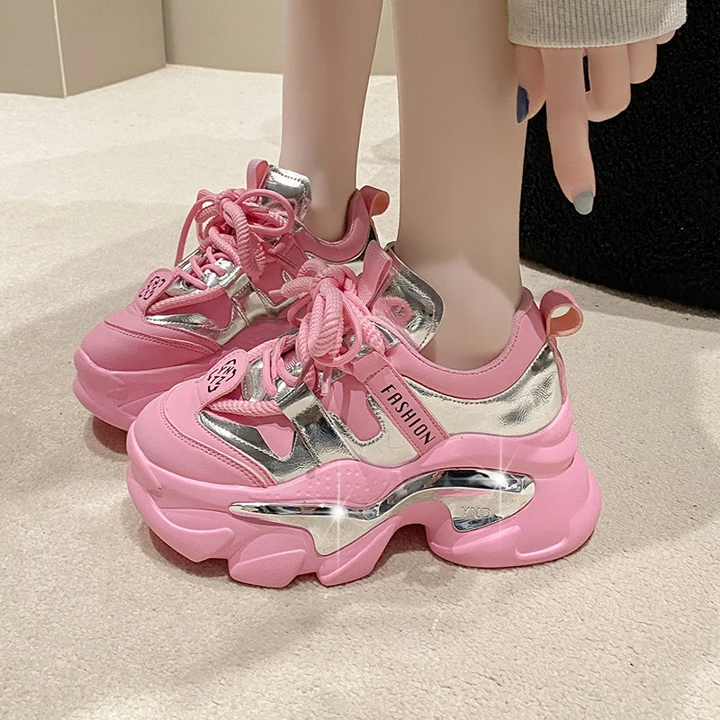 

Pink Women's Chunky Sneakers 2024 Hot Sale Shoes for Women Outdoors Lace-up Non-slip Fashion Wear Resistant Ladies Shoes