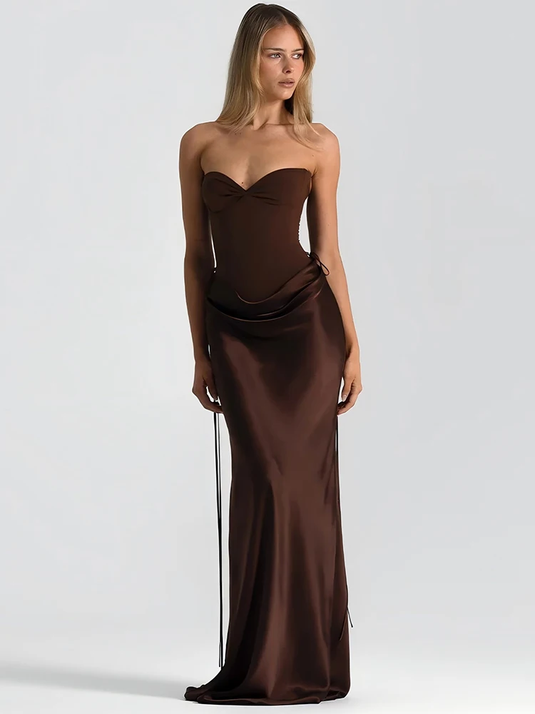 Mozision Off-shoulder Backless Sexy Maxi Dress Women Gown Elegant Patchwork Strapless Sleeveless Bodycon Club Party Long Dress