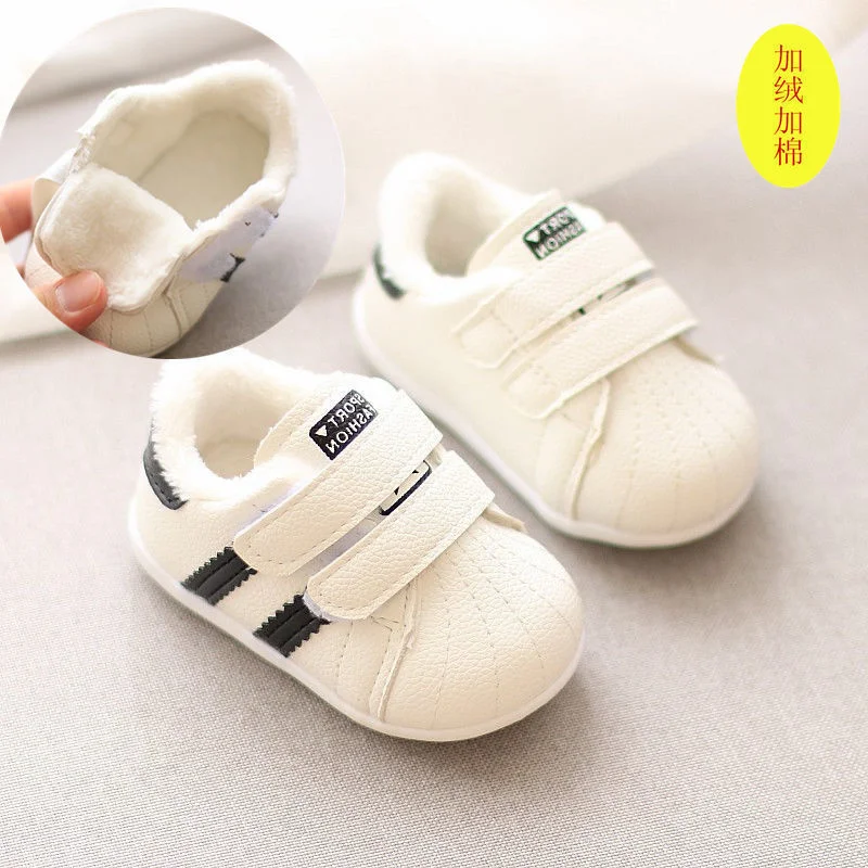 Zapatos antideslizantes de estilo coreano para niños y niñas recién nacidos, primeros pasos, suelas suaves de algodón para niños pequeños, 1 a 2