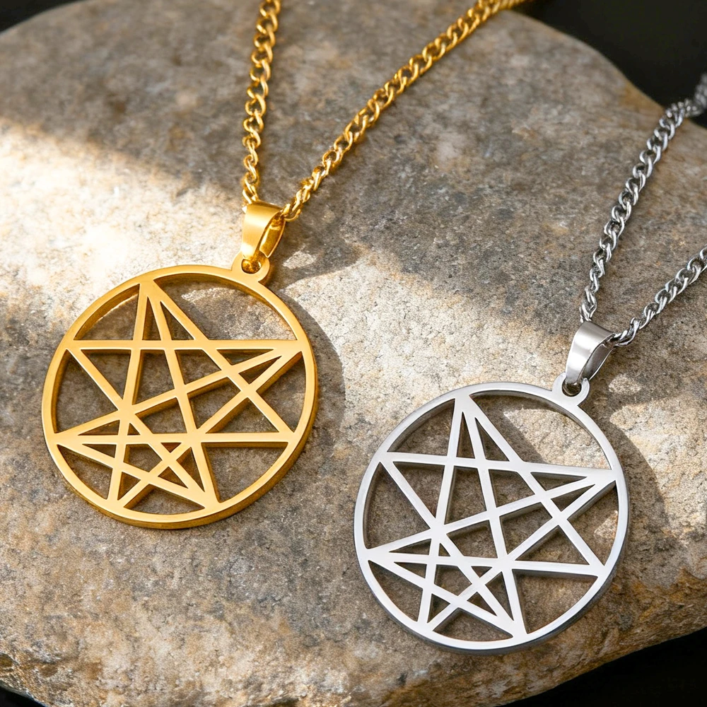 Dawapara Order of The Nine Angels Pendant Necklaces Sacred Geometric Enneagram Amulet Stainless Steel Jewelry