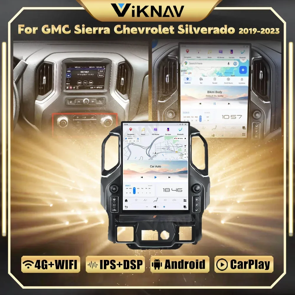 Viknav 15.6 Inch Android 13 Car Radio For GMC Sierra Chevrolet Silverado 2019-2023 Touch Screen Carplay Multimedia Video Player